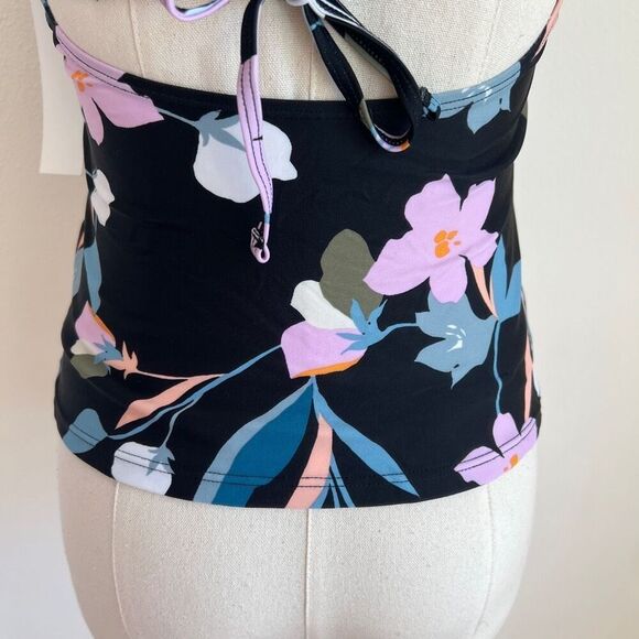 Hula Honey Floral Plunge Tankini Swim Top Black Size XS Juniors NWT - Picture 9 of 12